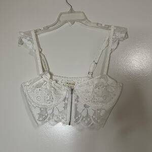 For love & lemons white lace zip front bustier bralette size medium
